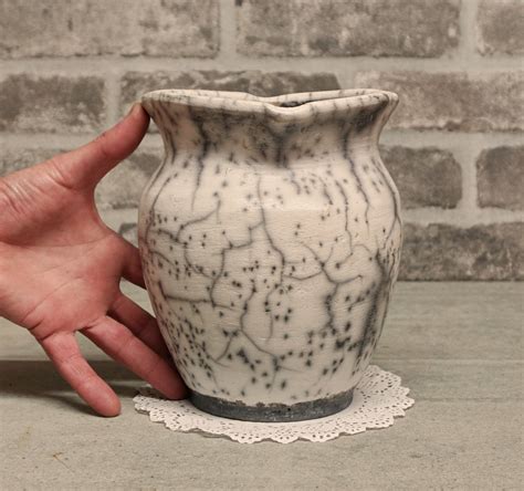 Naked Raku Pottery Vase 8 5 Tall Raku Pottery White Etsy UK