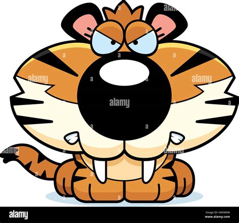 A Cartoon Saber Toothed Tiger Cub With An Angry Expression Stock Vector