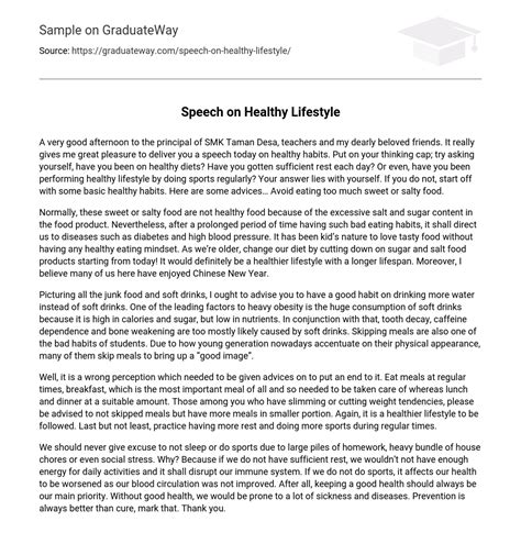 ⇉speech On Healthy Lifestyle Essay Example Graduateway