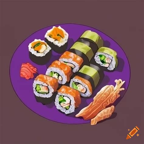 Colorful Illustration Of Various Sushi Rolls On Craiyon