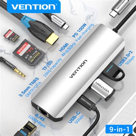 Vention USB C HUB USB 3 0 Type C To HDMI VGA PD RJ45 3 5mm 9 In 1 Type