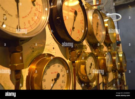 Brass Meters On A Ship Stock Photo Alamy