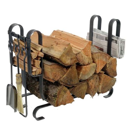 Enclume Large Modern Log Rack Fireplace Tools With Hammered Steel