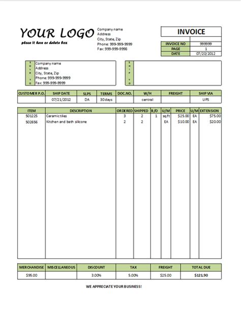 International Invoice Template