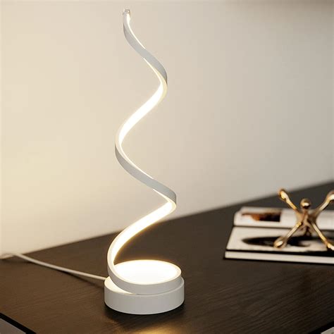 2PZ Lampade Da Tavolo Moderno Spirale Bianco 18W Luce Calda