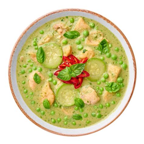 Thai Green Curry With Chicken Or Gaeng Kaew Wan Gai Isolated On White