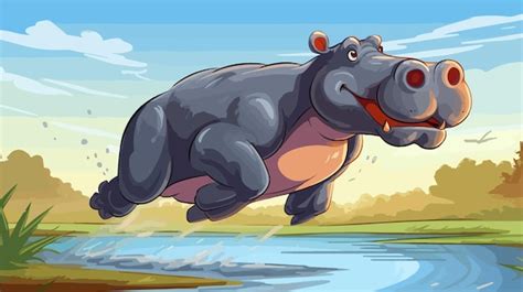 Flying Hippo Cartoon Illustration | Premium AI-generated vector