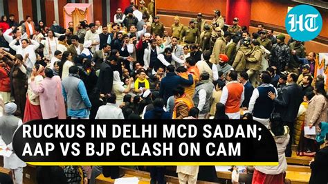 Delhi Mayoral Poll Aap Bjp Councillors Exchange Blows As Ruckus