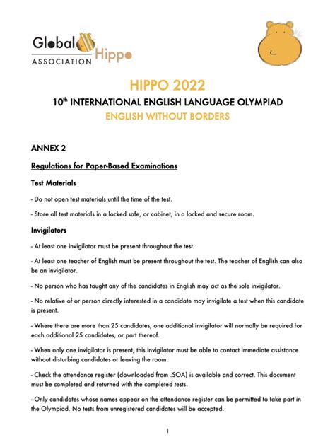 Hippo English Olympiad Regulations 2022 Pdf