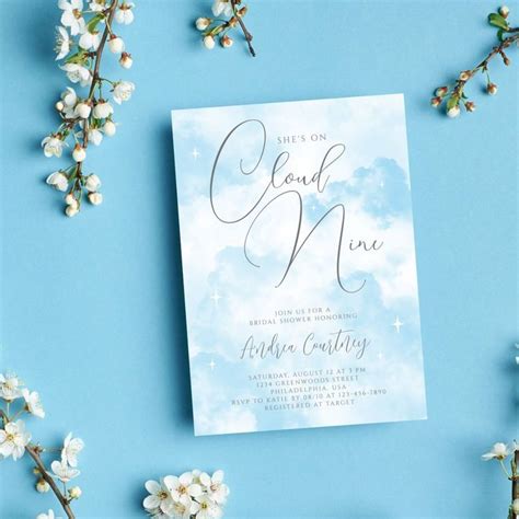 She S On Cloud Nine Dreamy Blue Bridal Shower Invitation Zazzle