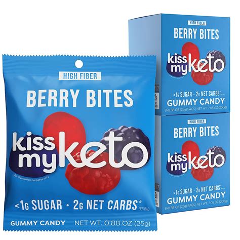 Kiss My Keto Gummies Candy Low Carb Candy Berry Bites Keto Snack Pack Healthy