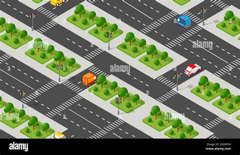 Isometric Crossroads Intersection Of Streets Of Highways Stock Vector