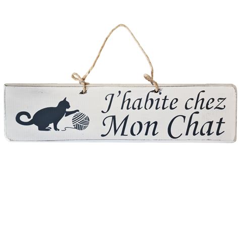 Plaque En Bois Blanc J Habite Chez Mon Chat Leroy Merlin