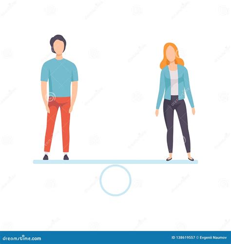 Man And Woman Standing On Scales Equal Rights Of People Gender