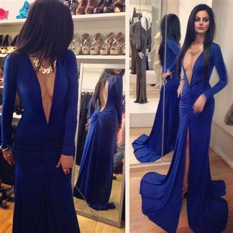 Sexy V Neck Royal Blue Prom Dress With Slit On Luulla