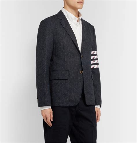 Thom Browne Navy Slim Fit Unstructured Striped Donegal Wool Tweed