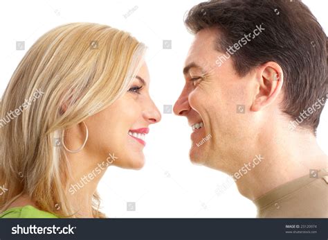 Couple Love Smiling Over White Background Stock Photo 23120974