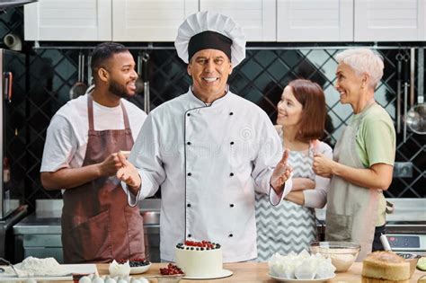 Focus On Jolly Mature Chef Posing Stock Photo Image Of Table Adult