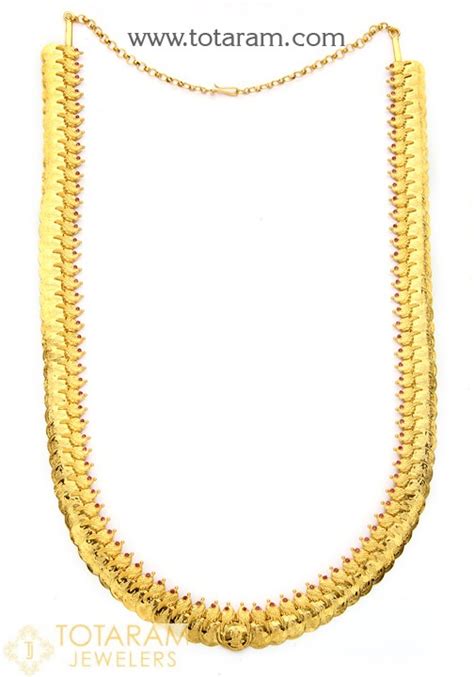 K Gold Parrot Lakshmi Kasu Mala Long Kasulaperu With Rubies