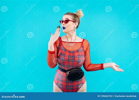 Extraordinary Blonde Haired Woman Wearing Stylish Bodysuit Stock Photo Image Of Body
