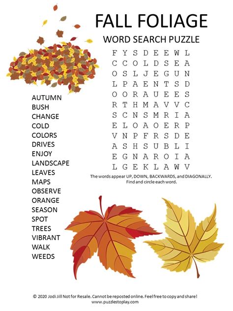 Fall Word Search Printable