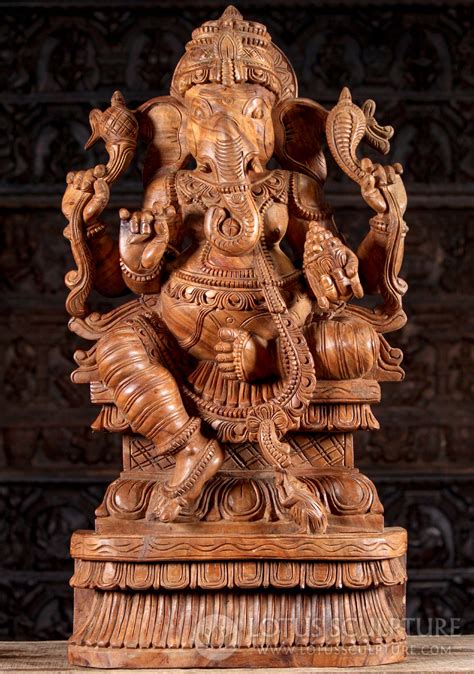 SOLD Light Neem Wood Hindu God Remover Of Obstacles Ganesh On Base