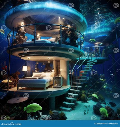 A Glass - Walled House Has Some Fish in it, and the Interior is Clear Stock Illustration ...