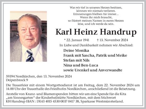 Traueranzeigen Von Karl Heinz Handrup Sich Erinnern De