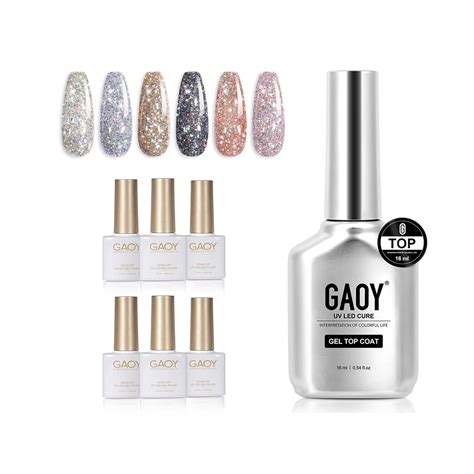 Gaoy Chrome Platinum Glitter Gel Nail Polish 6 Colors Set