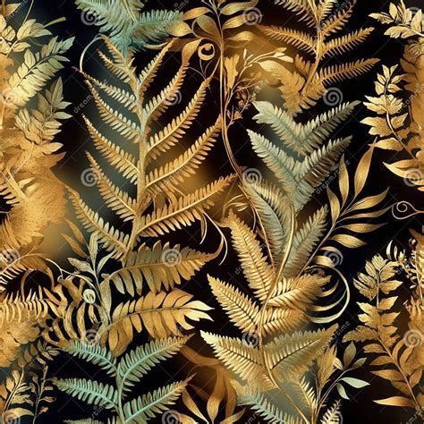 golden foliage pattern  dark background elegant nature design stock