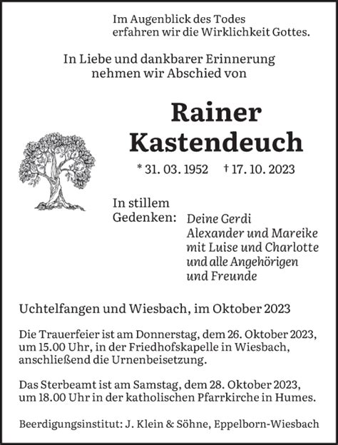 Traueranzeigen Von Rainer Kastendeuch Saarbruecker Zeitung Trauer De