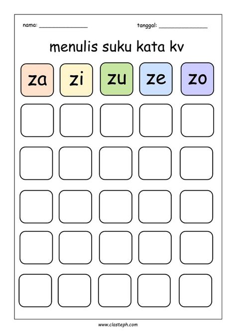 Menulis Suku Kata Kv Za Zi Zu Ze Zo In 2024 Alphabet Worksheets