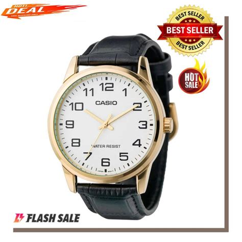 Casio V001 Analog Automatic Hand Movement White Dial Leather Band Watch