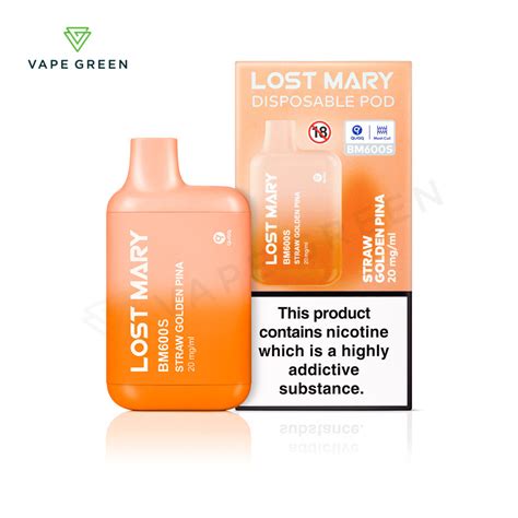 Straw Golden Pina Disposable Vape By Lost Mary Bm600s Free Uk