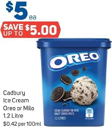 Cadbury Ice Cream Oreo Or Milo 1 2 Litre Offer At Foodland