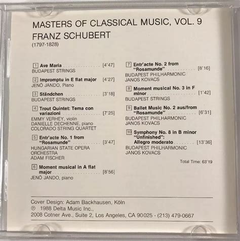 Schubert Masters Of Classical Music Volume 9 Digital Recording Laserlight 18111580922 Ebay