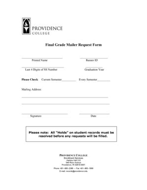 Fillable Online Providence Final Grade Mailer Request Form Providence