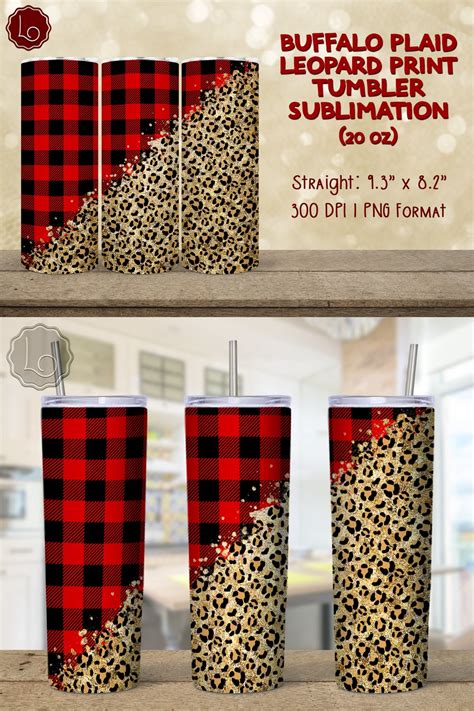 Buffalo Plaid Leopard Print Tumbler Sublimation 20 Oz