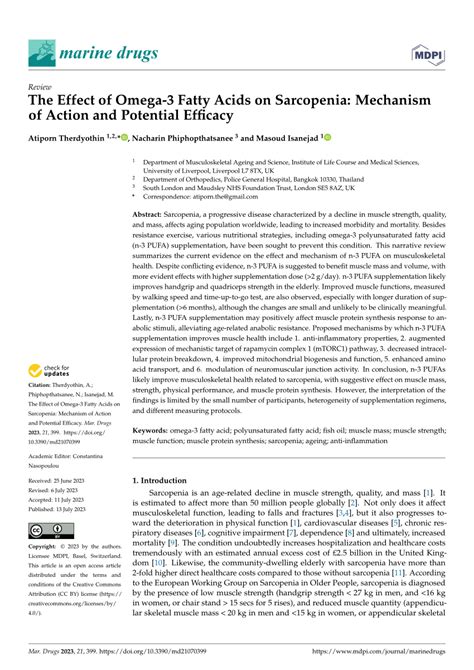 PDF The Effect Of Omega 3 Fatty Acids On Sarcopenia Mechanism Of