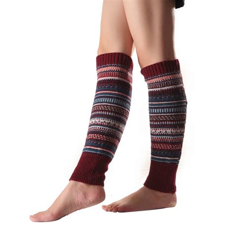 Grofry Women Leg Warmers Striped Knitted Leg Warmers Winter Footless