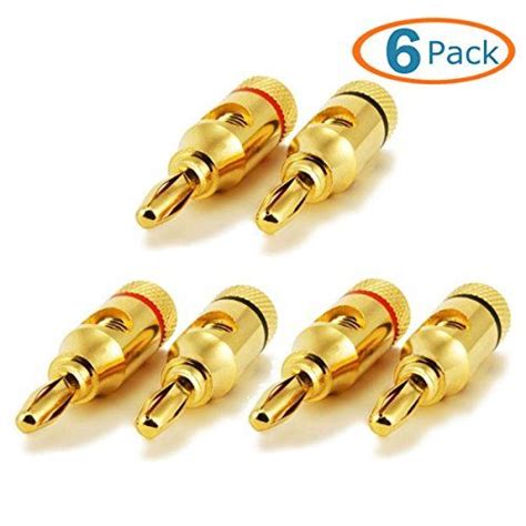 Banana Plugs Httx Brass Speaker 24k Gold Plated Connectors Open Screw Type 6 Pack 3 Pair