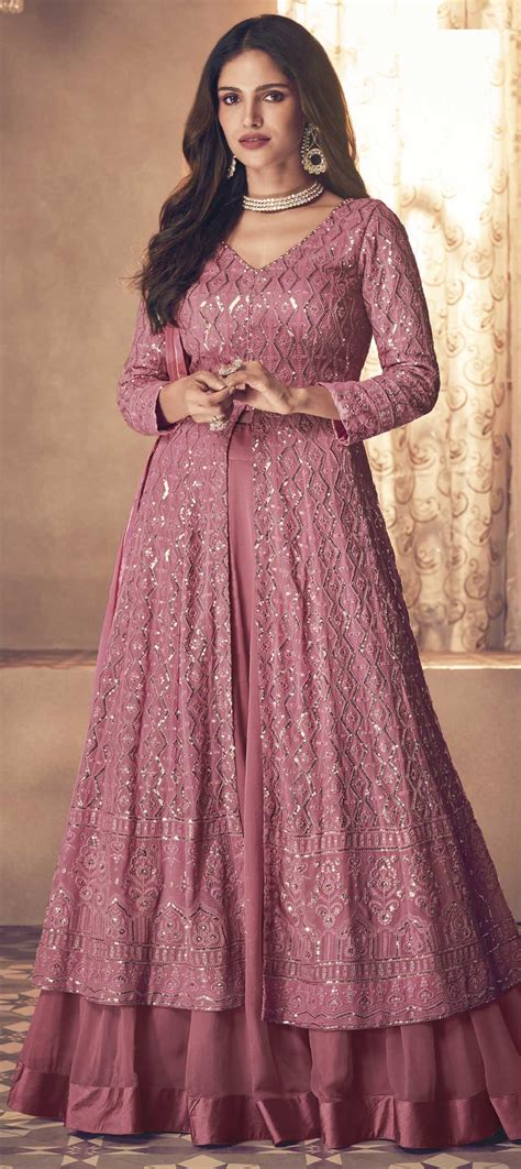 Engagement Festive Wedding Pink And Majenta Color Georgette Fabric