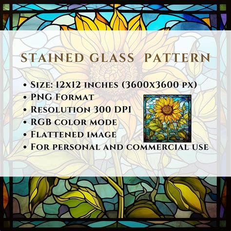 Sunflower Stained Glass Pattern Sublimation Designs Stained Glass Png