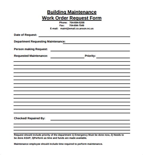 Maintenance Work Order Template Excel | PDF Template