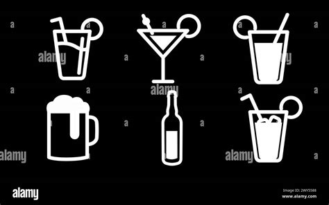 Drinks Icon Set Vector Isolated Back And White Set Of Different Drinks