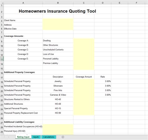 Home Contents Insurance Calculator Spreadsheet Pertaining To Insurance