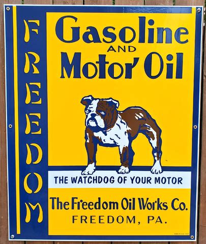 1930s FREEDOM GASOLINE MOTOR OIL PORCELAIN SIGN Vintage Concepts