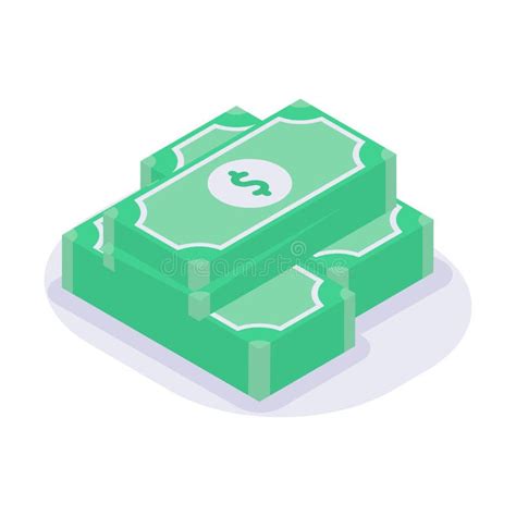 Cash Money Dollar Isometric Icon With Modern Flat Style Color Stock