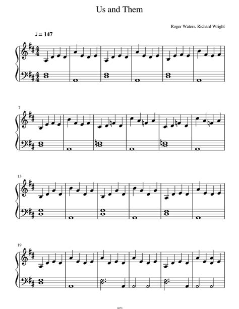 Us And Them Sheet Music For Piano Solo Easy