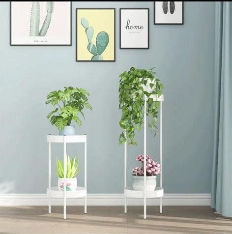 NU INVENTION Metal Flower Stand 2 Tier Indoor Shelf Holder Metal Tall